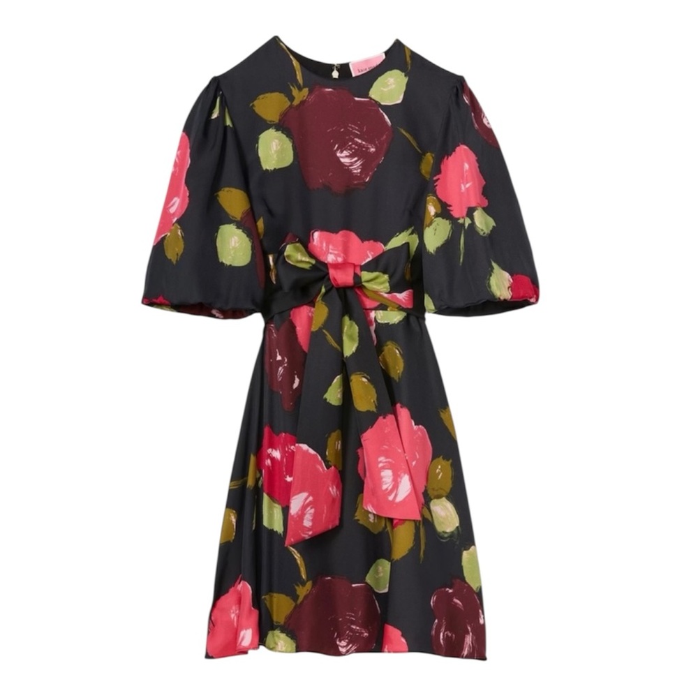 Kate Spade Black Floral Mini Dress with Pink and Green - Picture 3 of 8